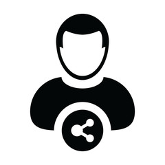 Market icon vector male person profile avatar with share symbol in a glyph pictogram illustration