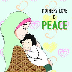 Mother's love.Mom's hug. Mom and son. Vector illustration.