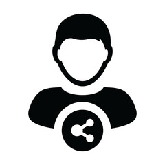 Network icon vector male person profile avatar with share symbol in a glyph pictogram illustration