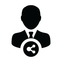 Avatar icon with share symbol vector male person profile in a glyph pictogram illustration