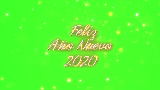 Feliz Ano Nuevo 2020 golden particle text animation on green screen. Translation: Happy New Year 2020.
