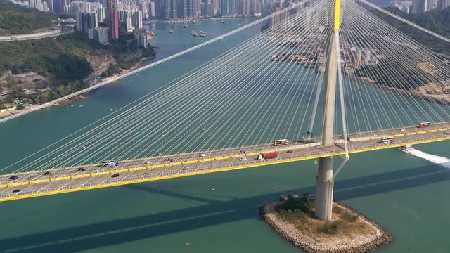 Drone fly over Ting Kau Bridge in Hong Kong