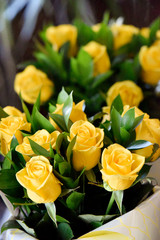 Bouquet of yellow roses, selective focus