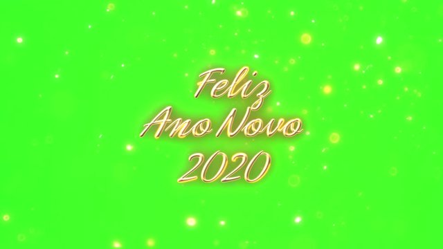 Feliz Ano Novo 2020 green screen text animation with golden particles. Translation: Happy New Year 2020.