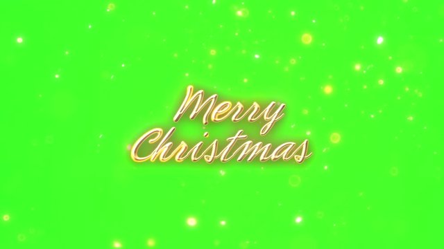Merry Christmas green screen text animation with glittering gold particles, family postcard