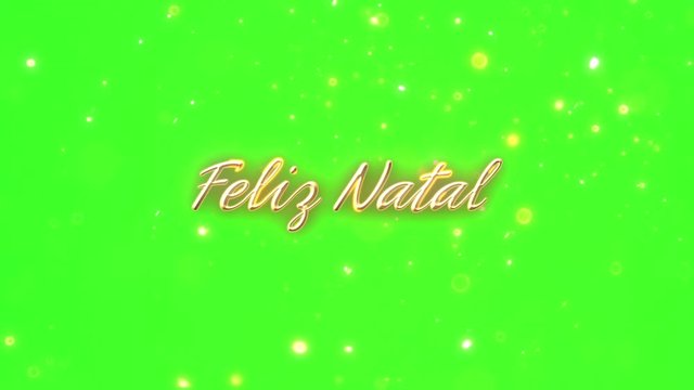 Feliz Natal animated text with golden particles on green screen. Translation: Merry Christmas