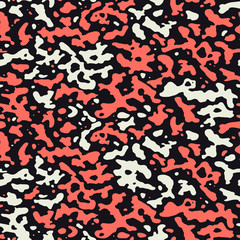 Abstract organic fluid seamless pattern. Irregular diffusion reaction. Background with organic rounded shapes. Vector illustration in black and red.