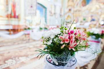 Beautiful wedding set decoration in the church.