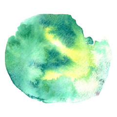 Green blot on isolated white background. Abstract watercolor background