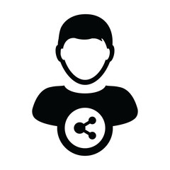 Obraz na płótnie Canvas Share icon vector male person profile avatar symbol with network sign in a glyph pictogram illustration