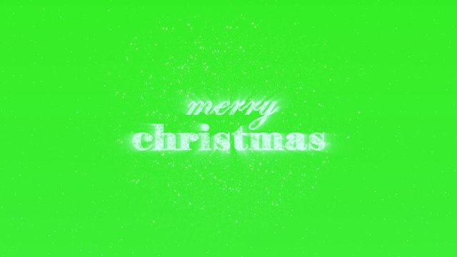 Merry Christmas firework text animation with glittering particles on green screen