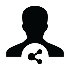 Profile icon with share symbol vector male person avatar in a glyph pictogram illustration
