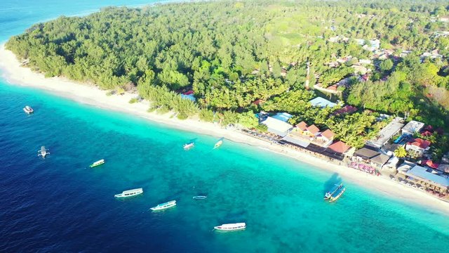 Beautiful Tropical Island Beach - Gili Islands, Bali, aerial panorama