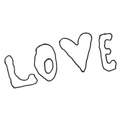 Obraz premium Vector doodle hand lettering for valentines day love and heart. Suitable for adults, children's coloring. Prints, cards, posters, wrapping paper.