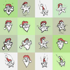 Christmas poster - series of Santa head and xmas star