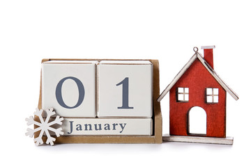 Calendar with date of New Year on white background