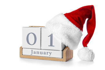 Calendar with date of New Year on white background