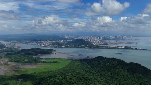 Beautiful aerial cinematic view of Playa Bonita (beach) in Panama 