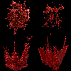 Set of 3D Red Paint Splash Renderings