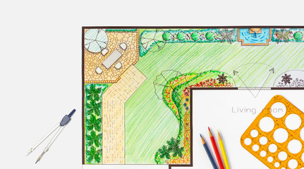 Architecture student design project backyard garden and patio plan.