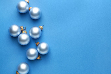 Beautiful Christmas balls on color background