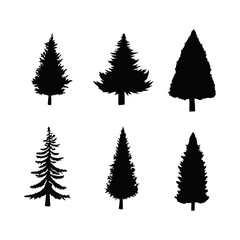 Obraz premium Isolated Pine on the white background.Pine silhouettes. Tree hand drawn.Vector EPS 10.