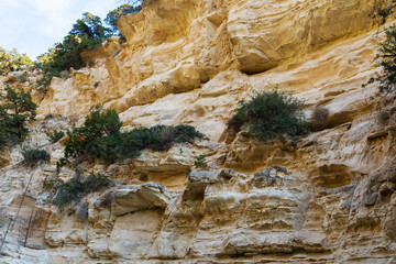 Mountains of avakas gorge in autumn. Hiking in the gorge.
