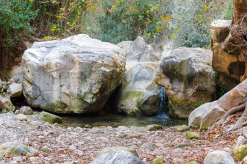 Mountains of avakas gorge in autumn. Hiking in the gorge.