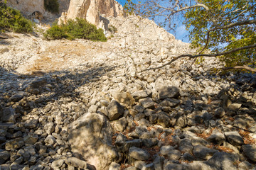 Mountains of avakas gorge in autumn. Hiking in the gorge.