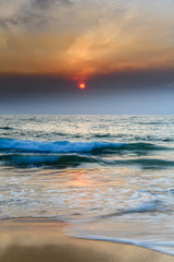 Smoky Red Summer Sun Seascape