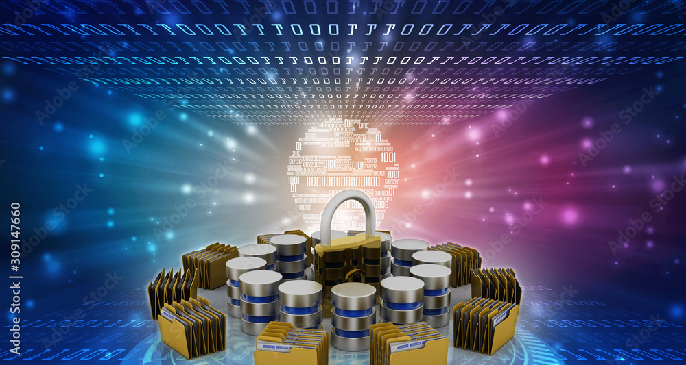 Poster 3d rendering folder connected to database lock