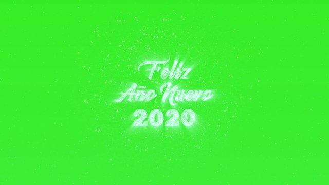 Feliz Ano Nuevo 2020 green screen text animation. Translation: Happy New Year 2020.