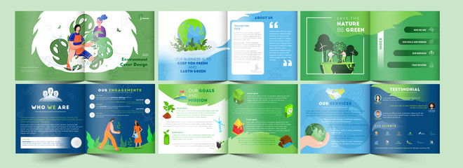 Bi-Fold Brochure, Template or Cover Design Set in Different Platform of Save The Earth Concept.