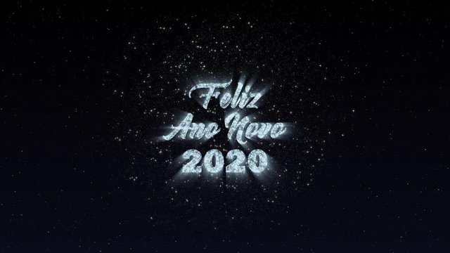 Feliz Ano Novo 2020 firework text animation. Translation: Happy New Year 2020.