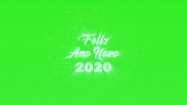 Feliz Ano Novo 2020 green screen text animation with golden particles. Translation: Happy New Year 2020.