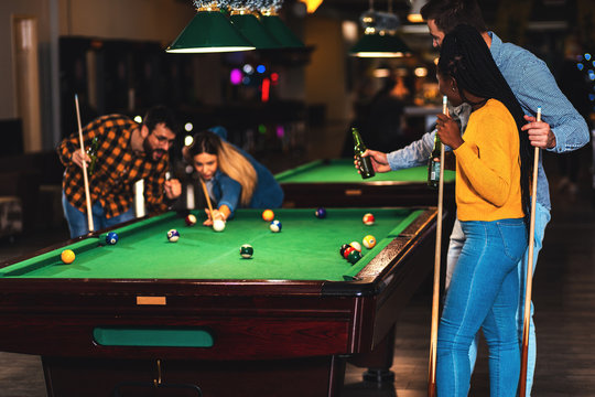 Billiards Game. Group Of Friends Playing Pool Together. Stock Photo,  Picture and Royalty Free Image. Image 54043997.