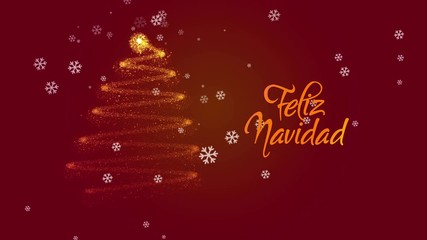 Feliz Navidad postcard animation in after effects. Animated text and tree with snow on red background. Translation: Merry Christmas - Powered by Adobe