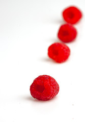 red raspberries on white background