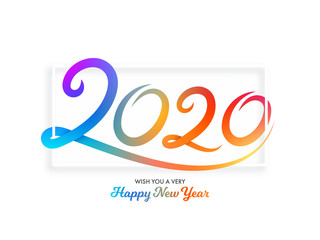 Gradient Color Happy New Year 2020 Text on White Background. Wishing Message Card Design.