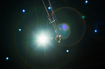 performance of air acrobats in the circus.