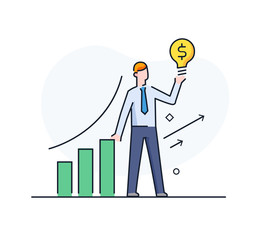 The businessman climbs the career ladder. achievements. execution schedule. Success, growth rates. Line icon illustration