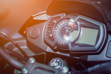 Closeup dashboard of mileage motorcycle