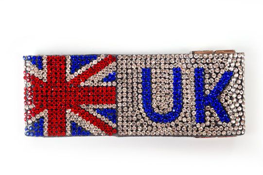 Great Britain flag bracelet inlaid with irregularly shaped stones with incredible brilliance