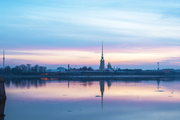 beautiful view of the Peter and Paul fortress at dawn