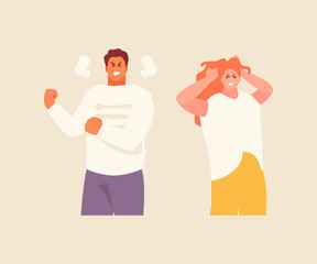 Man and woman characters with emotions of rage and anger illustration