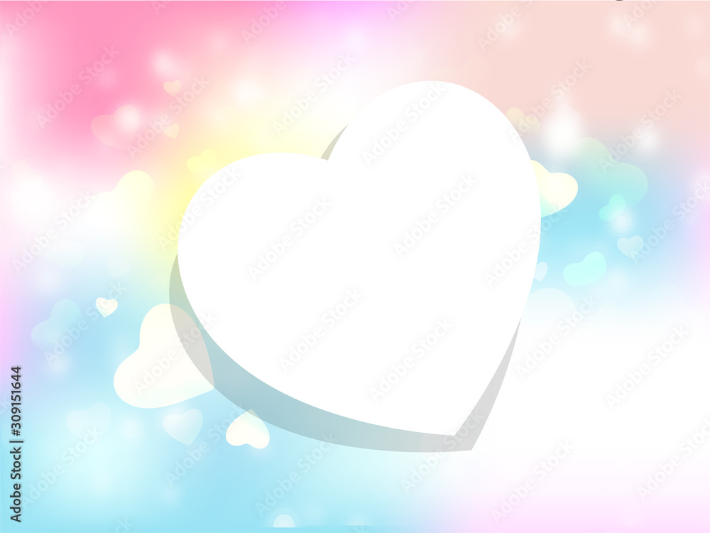 Poster white empty heart shape on gradient blurred bokeh background.