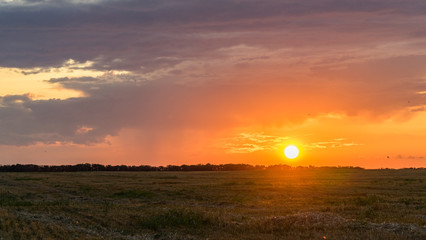 Beautiful Sunrise over the field.Summer evening in Blagoveshenskaya. Anapa, Russia.