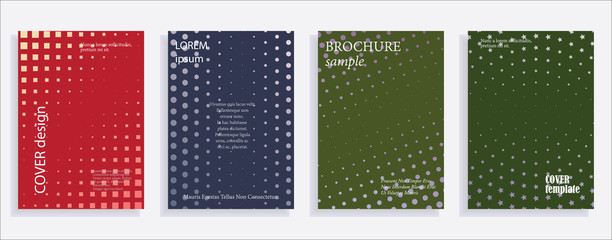 Minimalistic cover design templates. Layout set for covers of books, albums, notebooks, reports, magazines. Star, dot halftone gradient effect, flat modern abstract design Geometric mock-up texture