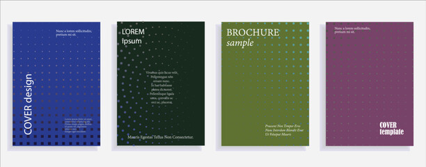 Minimalistic cover design templates. Layout set for covers of books, albums, notebooks, reports, magazines. Star, dot halftone gradient effect, flat modern abstract design Geometric mock-up texture