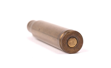 Isolated macro shot of M-16 5. 56mm cartridge